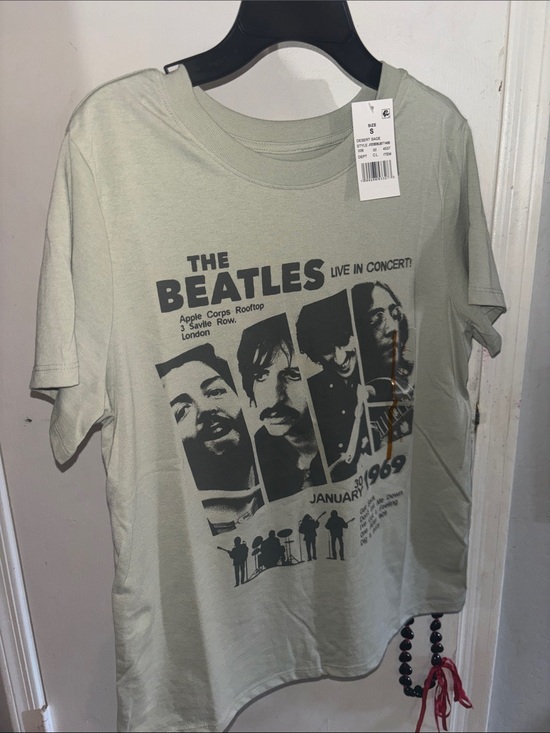 Hybrid Apparel Tops - Hybrid Apparel The Beatles Graphic Tee - Light Sage with Black Print